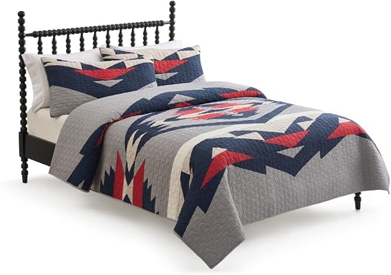 Pendleton King Quilt Set 100% Cotton 3 Piece Quilt Set with Shams, Soft Lightweight Bedding for King Size Bed, Gray & Blue Comforter Alternative, King Bedding Set (Tecopa Hills)