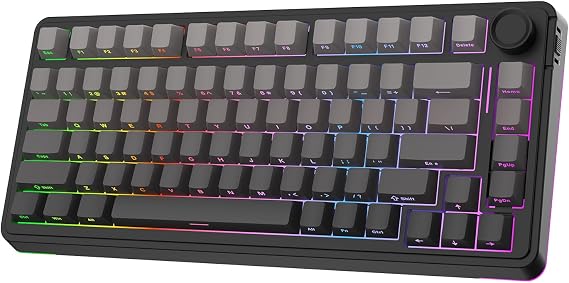 EPOMAKER EA75 75% Wireless Mechanical Keyboard, 2.4GHz/USB/BT5.0 Gaming Keyboard,Creamy Gasket,RGB Backlight,Knob,PBT Keycap,Hot Swappable,Programmable (Black Gradient, Reaper Switch)
