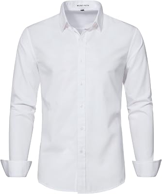 MUSE FATH Mens Solid Color Dress Shirt-Casual Regular Fit Long Sleeve Shirt