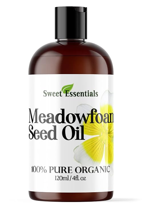 Sweet Essentials Premium Organic Meadowfoam Seed Oil, Imported From Canada, 4oz, 100% Pure, Cold Pressed - For Hair, Skin and Nails | Perfect Carrier Oil | Also Excellent For Mature Skin