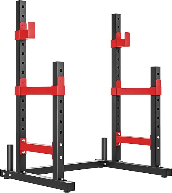 Soozier Adjustable Squat Rack, Multi-Functional Bench Press Rack, Heavy Duty Steel Barbell Stand with Weight Plate Holders for Weight Lifting and Home Gym Strength Training, 660lbs Max Load