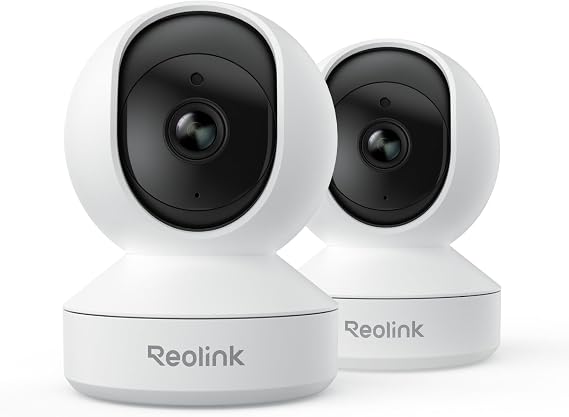 REOLINK Home Security Camera System, E1(2 Pack), Smart Human/Pet Detection | 4MP HD Plug-in Indoor WiFi 6 Pan Tilt Pet Camera, Baby Monitor, Night Vision, 2 Way Talk, Local microSD Card Storage