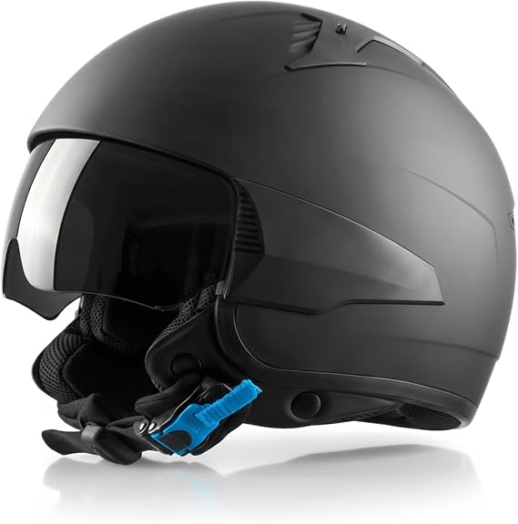 Westt Open Face Motorcycle Helmet, 3/4 Motorcycle Helmet DOT Approved, Lightweight Moped Helmet with Built-in Sun Visor, Quick Release Strap, Removable Washable Liner, Scooter Helmet for Adults
