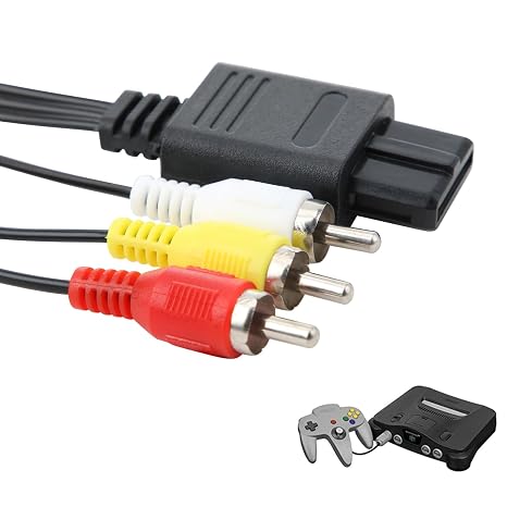 Pennle N64 AV Cable, Composite TV AV Display Cable Replacement Wire Cords, Super Console Standard Composite N64 Cable, Composite Video Cord Compatible