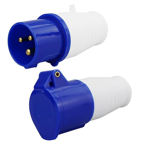 16a 240v Site Trailing Plug & Socket,industrial Plug Sockets,230v 16a 3 Pin Pce 240 Volt Blue Hook Up, Weather Proof industrial Socket, industrial 16a Plug & Sockets 1 Set (Blue)