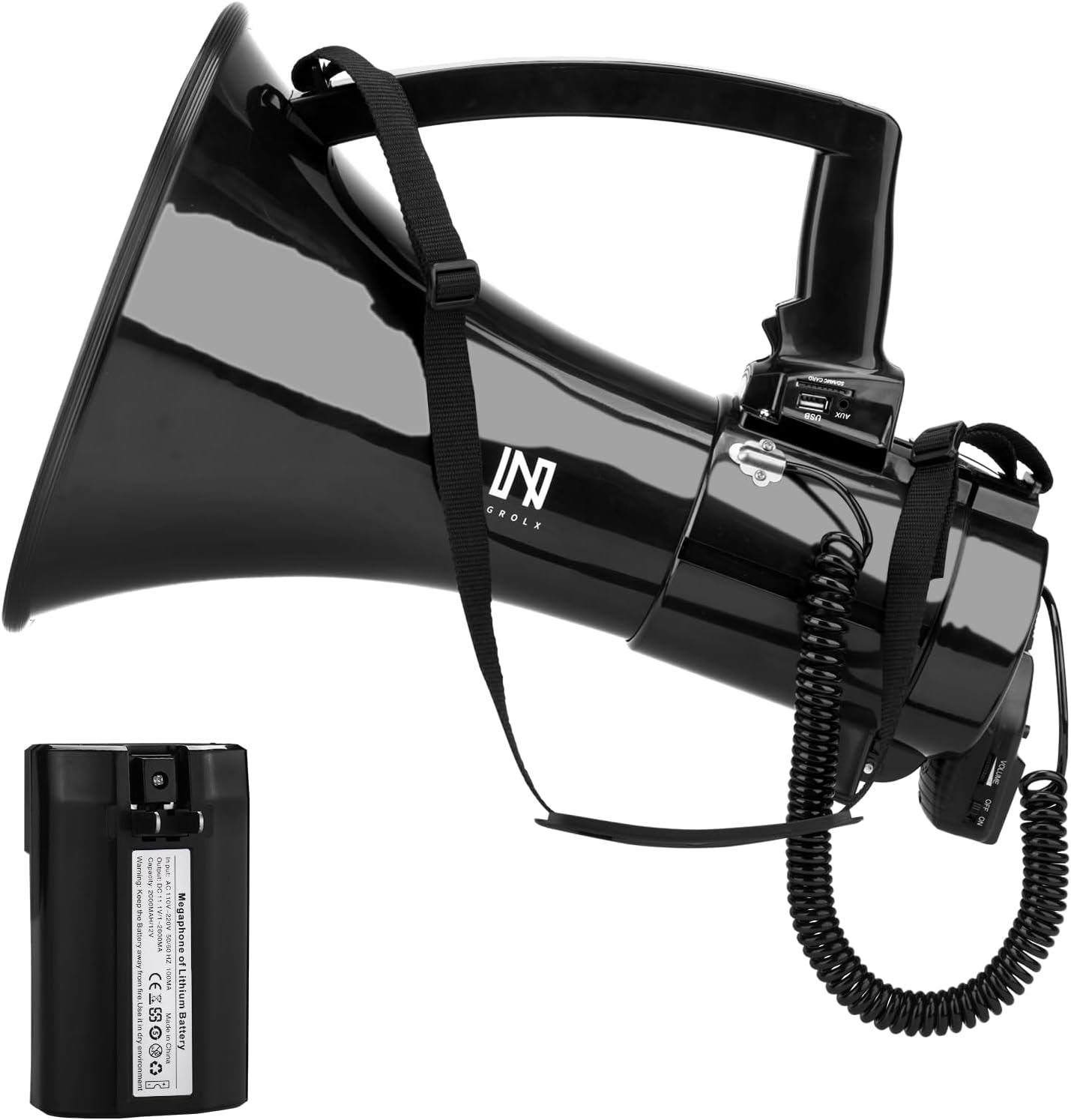 75w Megaphone Bullhorn, Loud Speaker with AUX3.5mm, USB and Bluetooth Input, Built-in Siren and Recording- Rechargeable Battery-for Outdoors, Police, Cheerleading