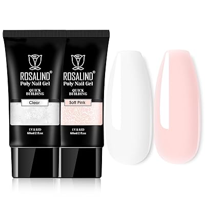 ROSALIND Soft Pink&Opal Extension Gel, 2 PCS 2oz Opal Poly Nail Gel kit Pink Nail for Nail Art Decoration, Builder Pink Gel Nail Thickening Poly Nail Gel Tube Easy to DIY Use Need UV Lamp