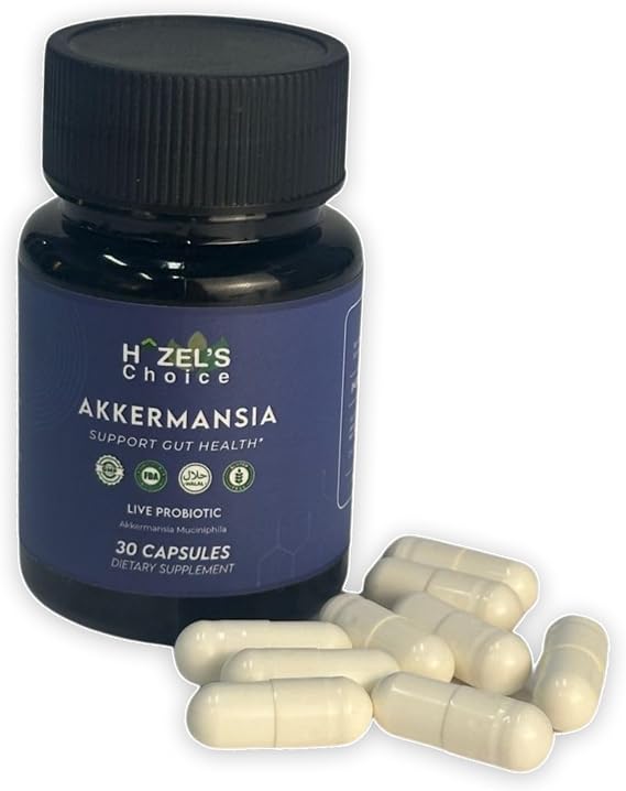 HAZEL'S Choice akkermansia probiotic 30 Capsule Bottle Vegan - Non-GMO - No Refrigeration Needed - No Preservatives probiotico akkermansia Gut-Friendly Daily Routine