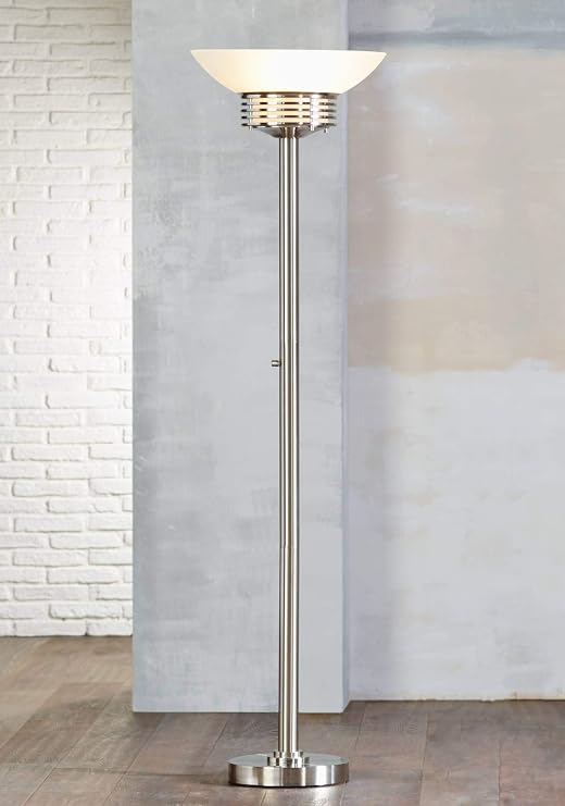Deco Light Blaster 72 1/2" Tall Nickel 4-Light Torchiere Floor Lamp | Art LED 5 Brushed Silver Frosted White Glass Bowl Standing Pole For Living Room Reading House Bedroom Home