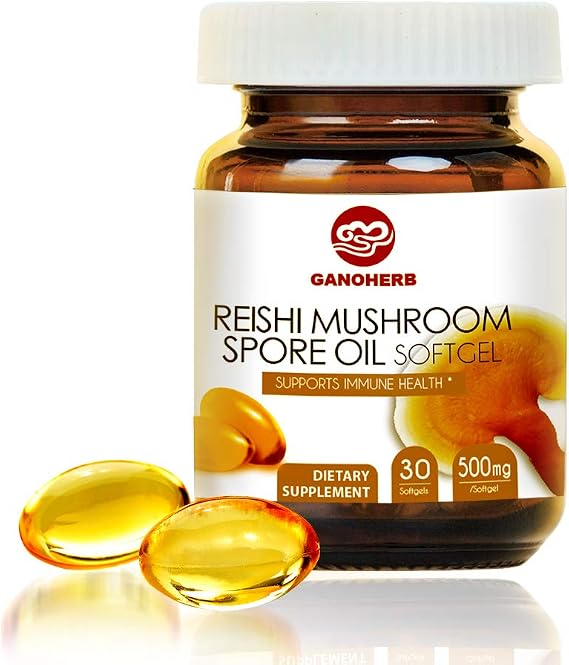 Reishi Mushroom Spore Oil Supplement Ganoderma Lucidum Extract Capsule-Immune System Natural Energy for Wellness&Liver Support-Vegan, Non-GMO Gluten Free, 30 Softgels