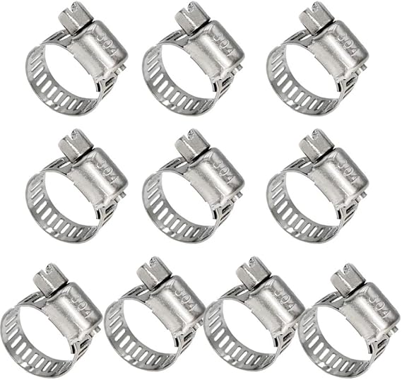 10PCS Hose Clamp Set 304 Stainless Steel Adjustable Worm Gear Hose Clamps for Pipe Intercooler Plumbing Tube and Fuel Line Tools,10,16 mm 10PCS