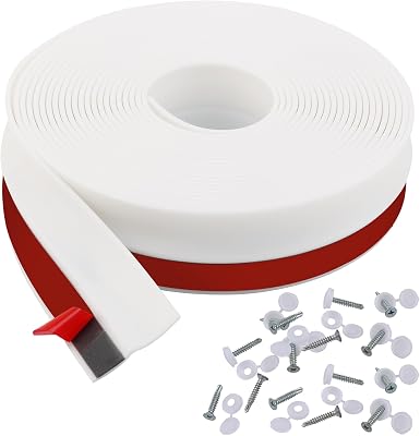 32.8ft Universal Garage Door Top and Sides Seal Strip, Waterproof Self Adhesive Professional Sealing Includes 40pcs Screws, White