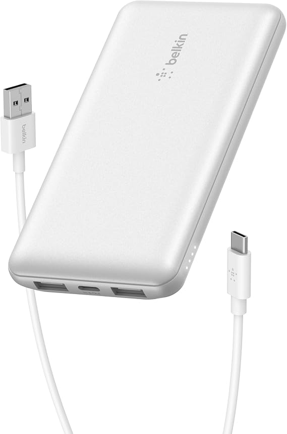Belkin 10000mAh 15W 3 Port Power Bank, USB A to USB C Cable Included