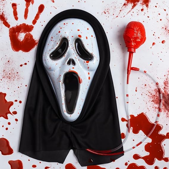 eMKay® Bleeding Scream Ghostface Halloween Mask – Realistic Horror Costume with Flowing Fake Blood – Scary Skull Mask for Fancy Dress, Cosplay & Haunted Events