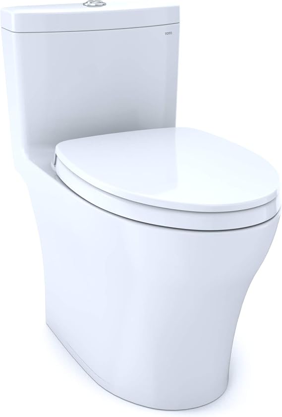 TOTO Aquia IV One-Piece Elongated Dual Flush 1.28 and 0.9 GPF Universal Height, WASHLET+ Ready Toilet with CEFIONTECT, Cotton White- MS646124CEMFGN#01