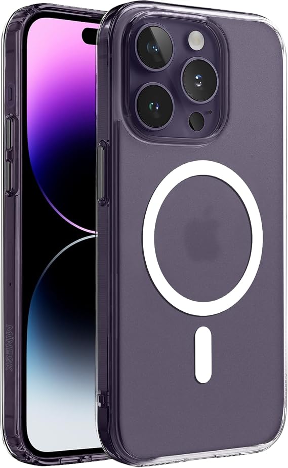 Minesk iPhone 14 Pro Max için MagSafe ile Uyumlu SuperMatt Serisi Arkası Parmak izi Tutmayan Sert Mat Polikarbonat Kenarları Tpu Silikon Metal Tuşlu Premium Şeffaf Kılıf Kapak (Manyetik, 14 Pro Max)