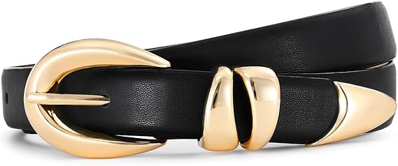 Belts for Women with Gold Buckle for Jeans, Dress Leather Belts