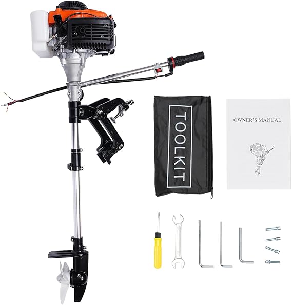 4 Stroke 4 HP 53.2cc Outboard Motor Fishing Boat Engine Heavy Duty Air Cooling System 15km/H for Inflatable Boat Kayak Canoe Sailboat Hand-pull Start Outboard + Bracket