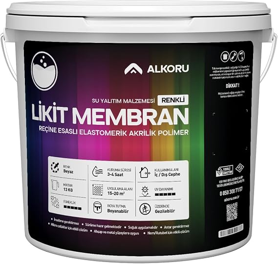 13 KG Likit Membran Renkli Reçine Esaslı Sıvı Su Yalıtım Malzemesi (Beyaz)