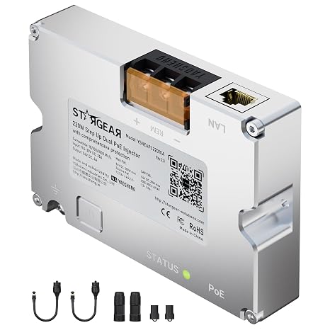 Starlink Gen 3 220W Dual POE Injector Converter + Starlink Cable to RJ45 Adapter Kits for Starlink Standard, 12V/24V High-Efficiency Power Delivery Solution, Reliable and Easy Installation