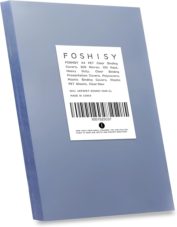 100 Pack A4 Binding Covers, 200 Micron, Ultra Clear, PET