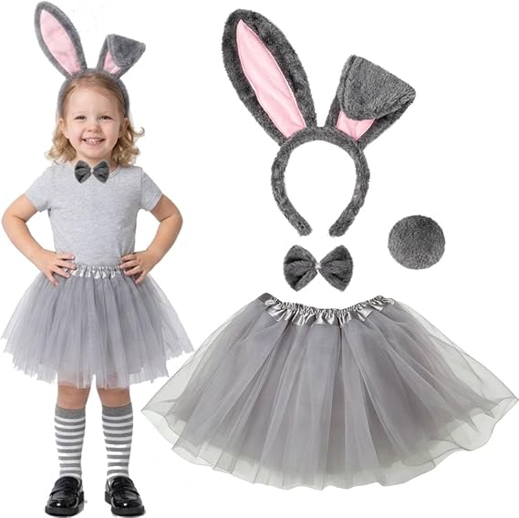 Funny Kids Bunny Rabbit Hare Costume Set Ears Headband & Tutu Halloween Dress Up Cosplay for Girls
