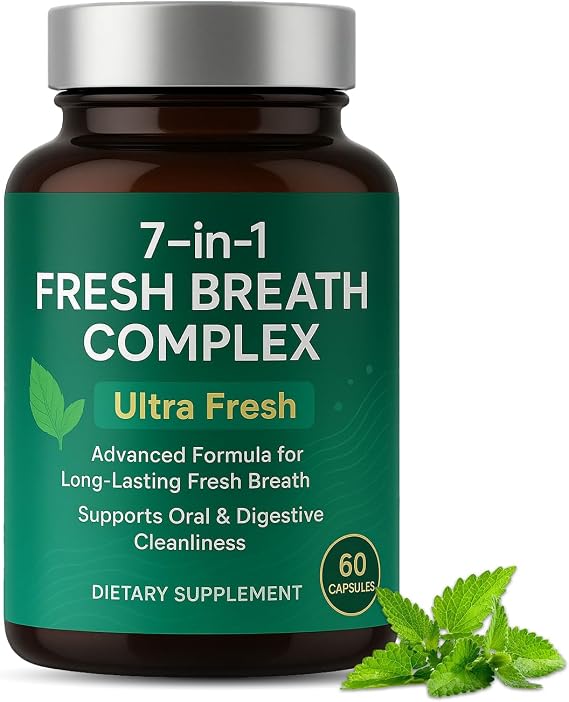 Bad Breath Capsules - Breath Freshener 7 in 1 Bad Breath Solution with Organic Chlorophyllin, Mint & Probiotics, Vegan, Gluten-Free (1)