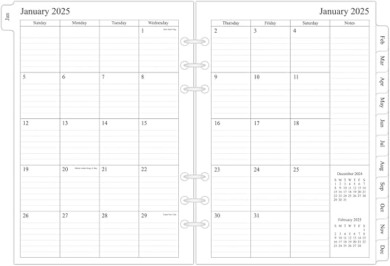 newestor 2025 Monthly Planner Refill for A5 Binder, Two Pages Per Month, Jan 2025 to Dec 2025, A5 Size, 6-Hole Punched