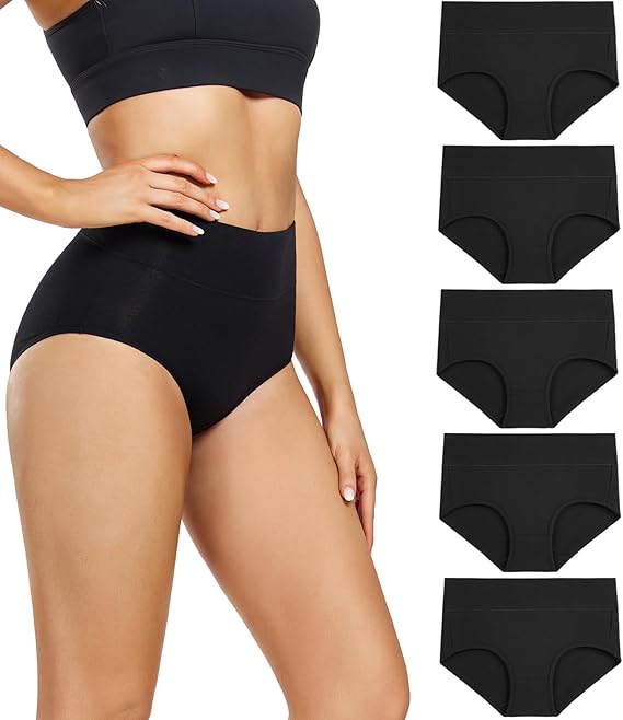 wirarpa Ladies Knickers High Waisted Underwear Cotton Panties 5 Pack