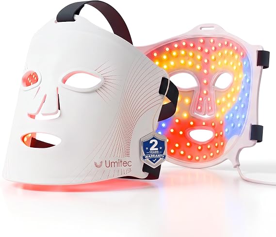 Zone Craft LED Face Mask, Red Light Therapy Mask, Four Modes Three Levels, Remote Control 10 Minutes, 4000mAh, Storage Bag, Eye Pads, Gift for Wife, Girls(White)