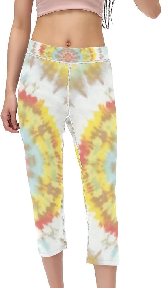 Women's Colorful Tie Dyeing High Waisted Capri Leggings: Non See-Through Yoga Pants