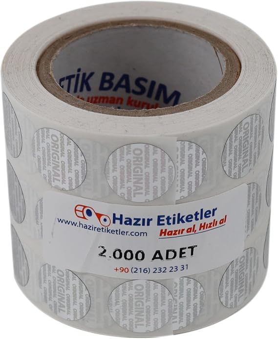 Original Etiketi PP Metalize(Hologramlı) 15mm Çapında 2000 Adet Yan Yana 3 lü
