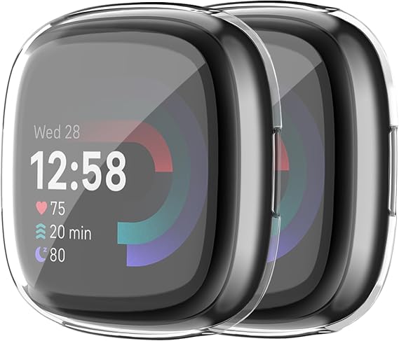Tobfit for Fitbit Sense 2 / Fitbit Versa 4 Screen Protector Case, Soft Plated TPU Full Around Sensitive Touch Protective Cover for Fitbit Sense 2 / Fitbit Versa 4 Accessories, Transparent +Transparent