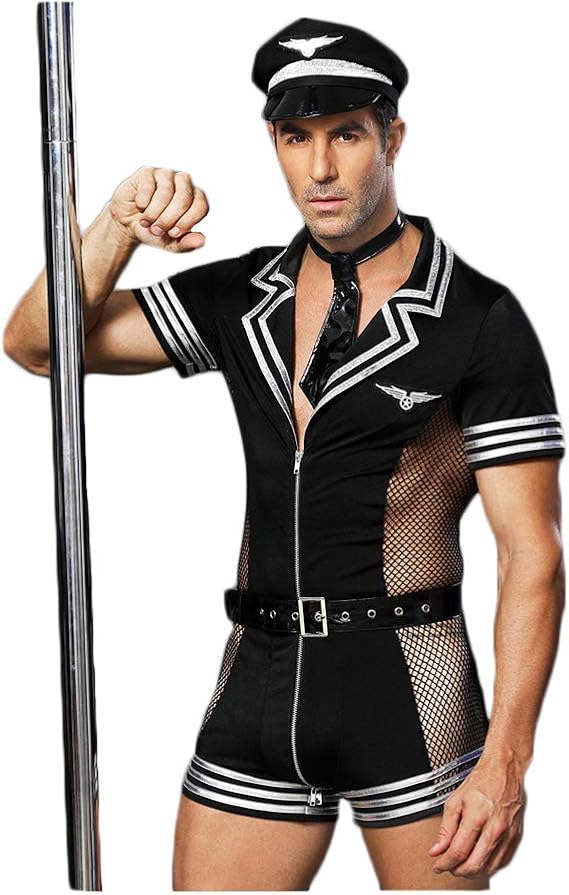 BlueSpace Men's Policeman Costume Sexy Cop Cosplay Uniform Set Role Play Costumes Lingerie for Halloween Party