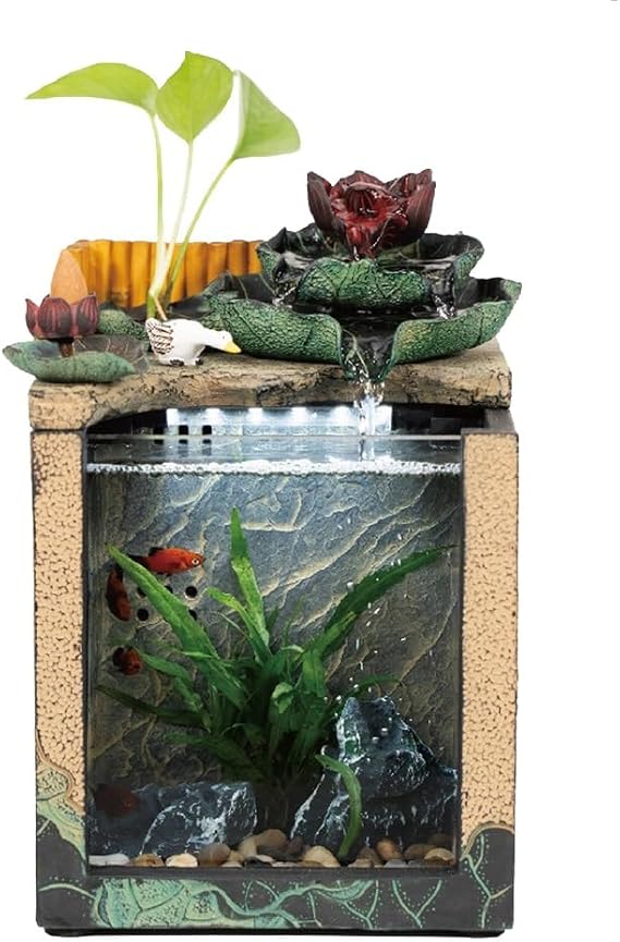 Tabletop Fountains Indoor Zen Scape Flow Desktop Fountain Waterfall with Self-Cleaning Mini Landscape Relaxation Fountains