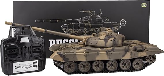 Remote Control Tank, 1:16 2.4G Russian T90 Main Battle Tank Model, RC Vehicle with Lights Sounds, All-Terrain RC Crawler Car Model for Military Fans and Adults (Yellow Camo)