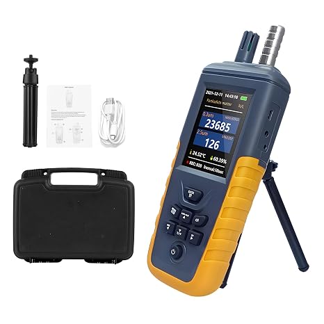 Air Quality Monitor Dust Particle Counter,3-Channel PM0.3/2.5/10um High Sensitivity Particulate Monitor, Measuring Range~1000g/m3 Temperature and Humidity Monitor/USB Rechargeable