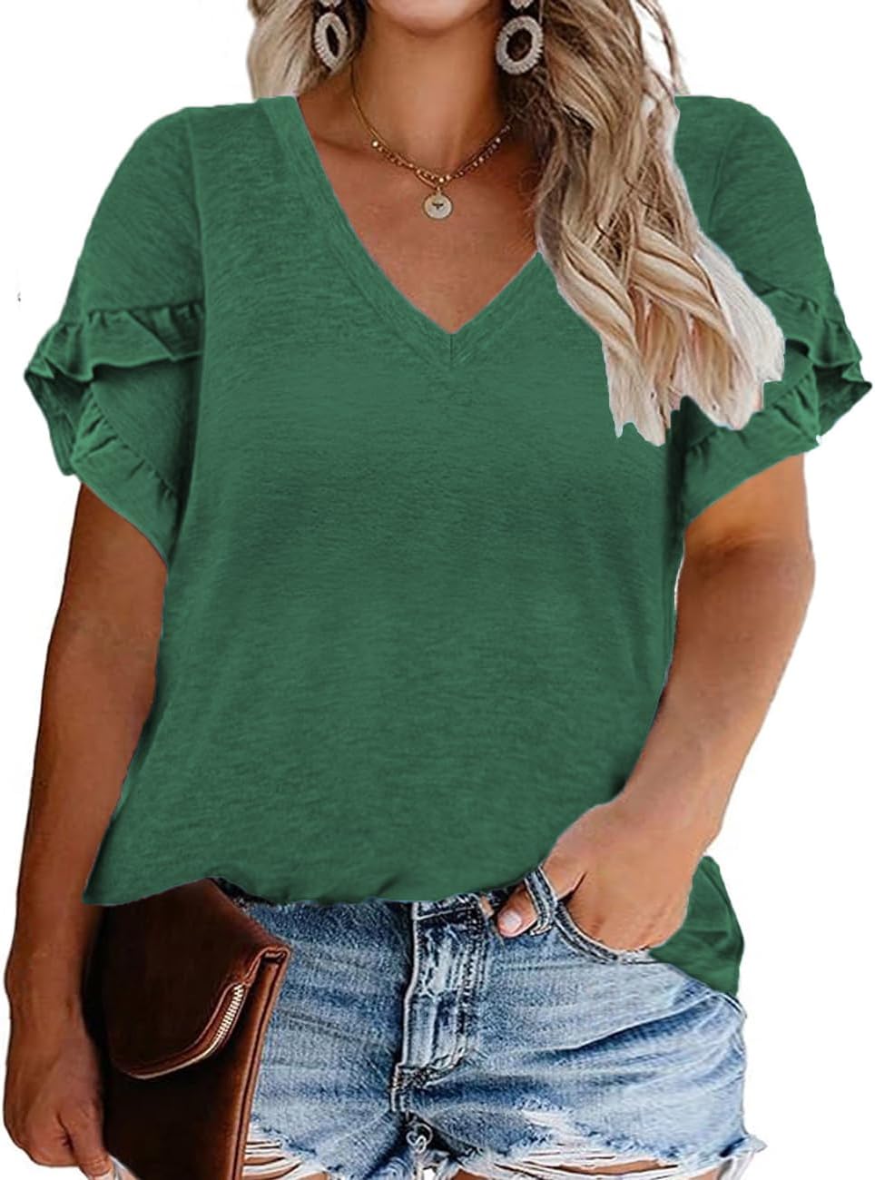 Plus-Size Tops for Women Short Sleeve T Shirts V Neck Tunic Tees XL-5XL