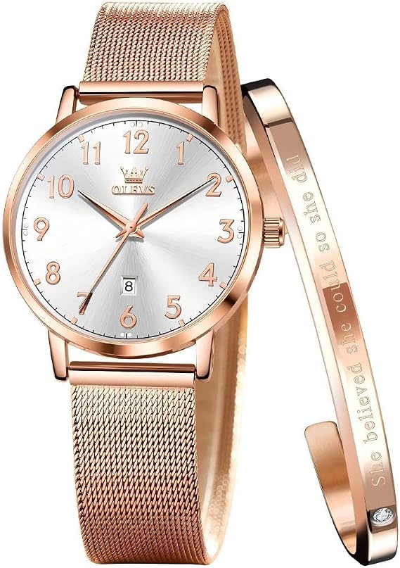 OLEVS Women Wrist Watches Ultra Thin 6.5mm Minimalist Business Dress Waterproof & Date White Leather Strap Slim Watches for Women