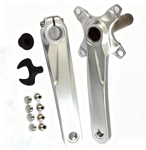 Mountain Bike Crankarm 170mm Bike Crank Arm Set Support Single/Double/Triple Chainring Hollow Integrated Crankset(Silver)
