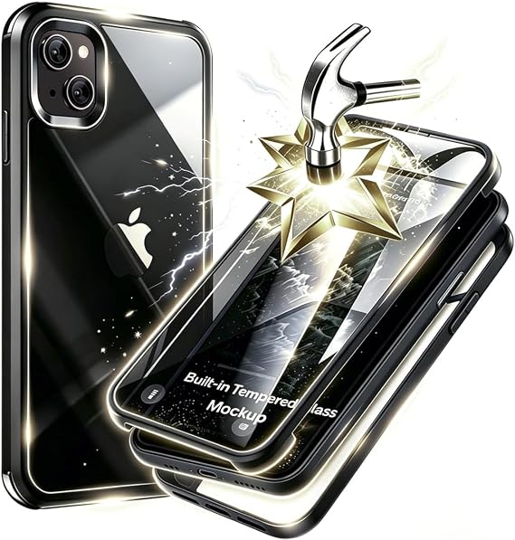 iPhone 13 Mini ケース スクリーンプロテクター付き 9Hハード強化ガラス内蔵 Magsafe用 クリア デュアルレイヤー 360 フルボディ保護 メンズ レディース iPhone 13 Mini 保護ケース 5.4インチ ブラック
