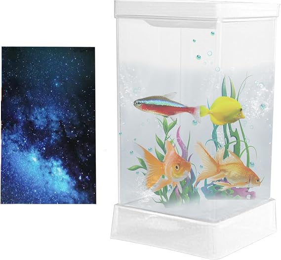 Betta Fish Tank, Desktop Fish Starter Kit with Filter Lighting, 4.14x4.14x8.08 inches Small Tabletop Landscape Decoration for Study Room Workplace Apartment Home Interior