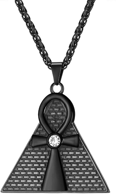U7 Ankh Necklace for Men Women Stainless Steel Black Color Egyptian Jewelry Ankh Cross Pendant, Africa Necklaces with Chain 22"