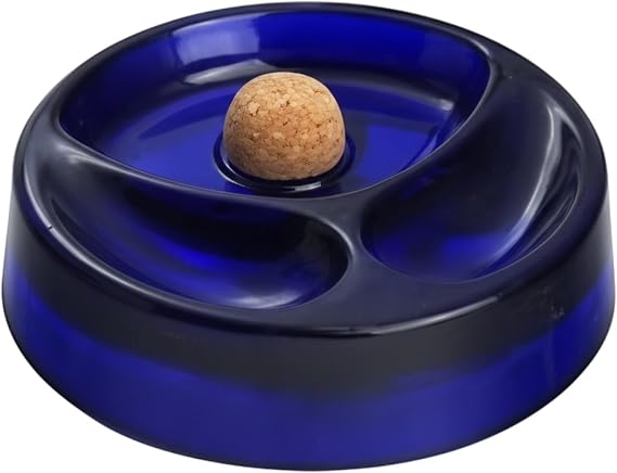 Cobalt Blue Glass Ashtray with Center Cork Knocker Heavy-Duty, 3-Slot Design for Indoor/Outdoor Use