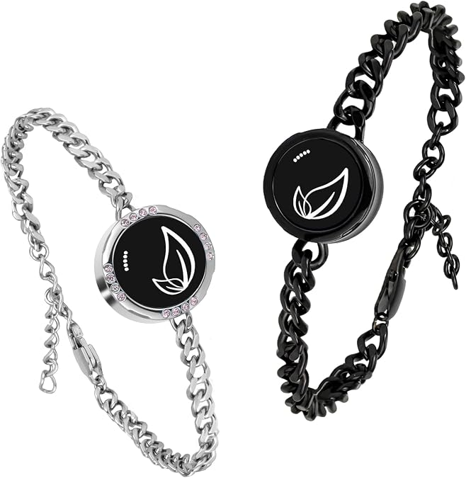 Long Distance Touch Bracelets, Light up Remote Smart Matching Couples Bracelet for Couple Long Distance Relationship Girlfriend Boyfriend Xmas Valentine's Day Gifts Black Silver Jewelry Set