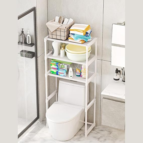 Over Toilet Storage, 3-Tier Over-The-Toilet Storage Rack Sturdy Waterproof Bathroom Organizer Easy Assembly Toilet Shelf Rack for Living Room, Balcony(White)