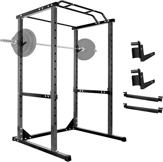 Power Rack - 1200 lbs Multi-Function Weight Training with Cable Crossover, Pulldown Squat Rack for Bench Press Squat, Power Rack with J-Hooks - Black, Home Gym