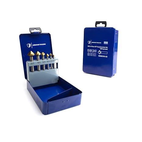 6 Piece Countersink Drill Bit Set - HSS TiAN- 90 Degrees 3 Flute - Deburring Bits for Screw Heads - 6.3/8.3/10.4/12.4/16.5/20.5mm - Chamfer tool For Aluminium Wood Plastic & Steel