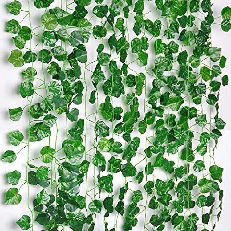 Naidiler 12 Pcs Green Garland Greenery Vines for Wedding Decorations, Rustic Theme Jungle Forest and Boho Shower Party Decorations, Hanging Leaf Garlands for Outdoor Garden Party Decor