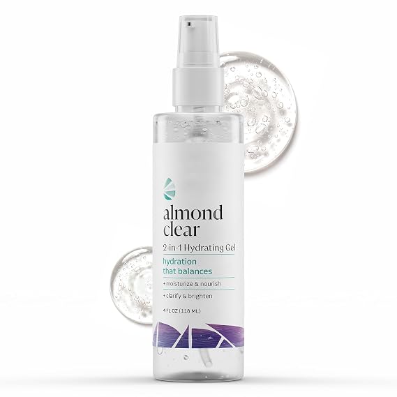 Almond Clear 2-in-1 Hydrating Gel | Lightweight Mandelic Acid Moisturizer for Oily, Blemish-Prone Skin | Aloe Vera, Squalane, Hyaluronic Acid, Mandelic Acid, Bakuchiol | 4 oz